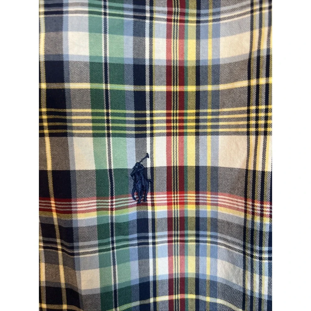POLO RALPH LAUREN BUTTON‎ UP SHIRT Men's Large BLUE YELLOW CHECK Plaid CLASSIC